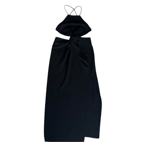 Ronny Kobo Women’s Sero Twist Front Midriff Halter Black Midi Dress Size Medium - Picture 3 of 13